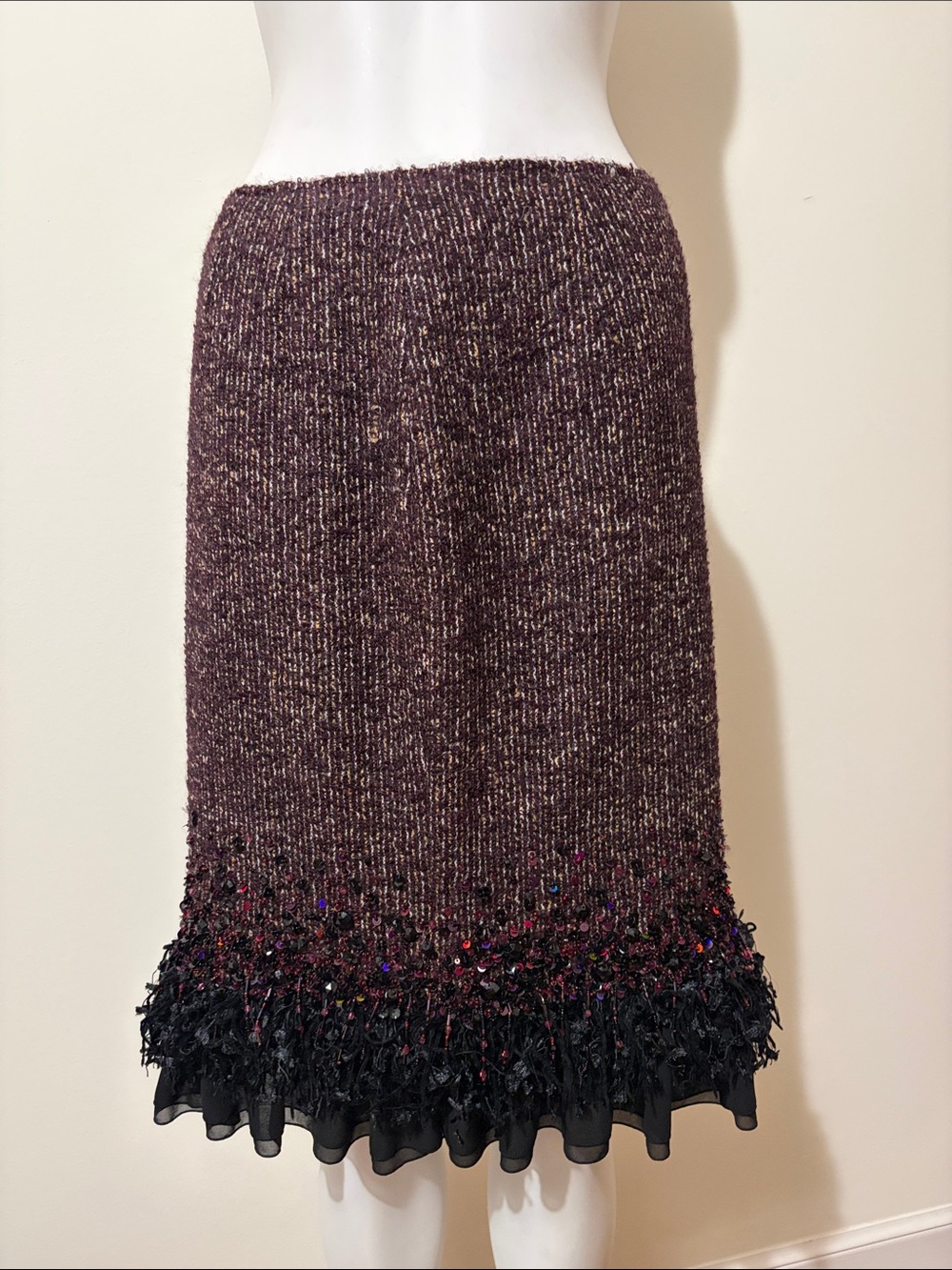 Lafayette 148 New York brown tweed hand beaded academia pencil wool skirt 4 - Picture 2 of 15